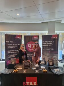 Katie Jarvis and Phoebe Francis, two of our Capital Allowance Experts at the STax stand during Brighton & Hove Business Show