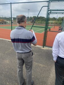 STax surveyor recording site details during a capital allowance inspection of sports facilities, assessing assets and infrastructure for eligible tax relief claims.